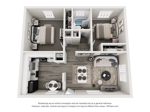 Floor plan for 2 beds, 1 bath, 876 sqft